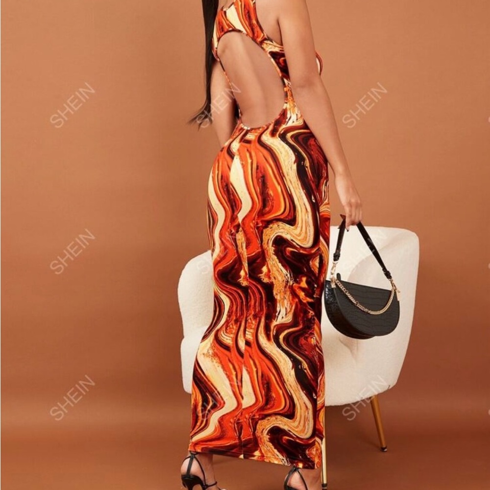 Marble Print Cut Out Back Bodycon Dress/ Never worn